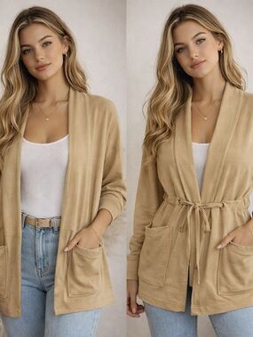 Knox Rose Soft Gold-Camel Open-Front Cardigan